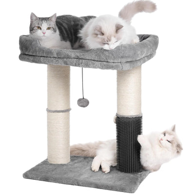 Pawfessor Cat Tree Tower for Large Cats Cat Scratching Post with 20x15.7”Large Top Bed Cat Self Groomer Thick Scratch Post [Dia=4.5”] and Danging Ball Great for Large Indoor Cats-Large Grey