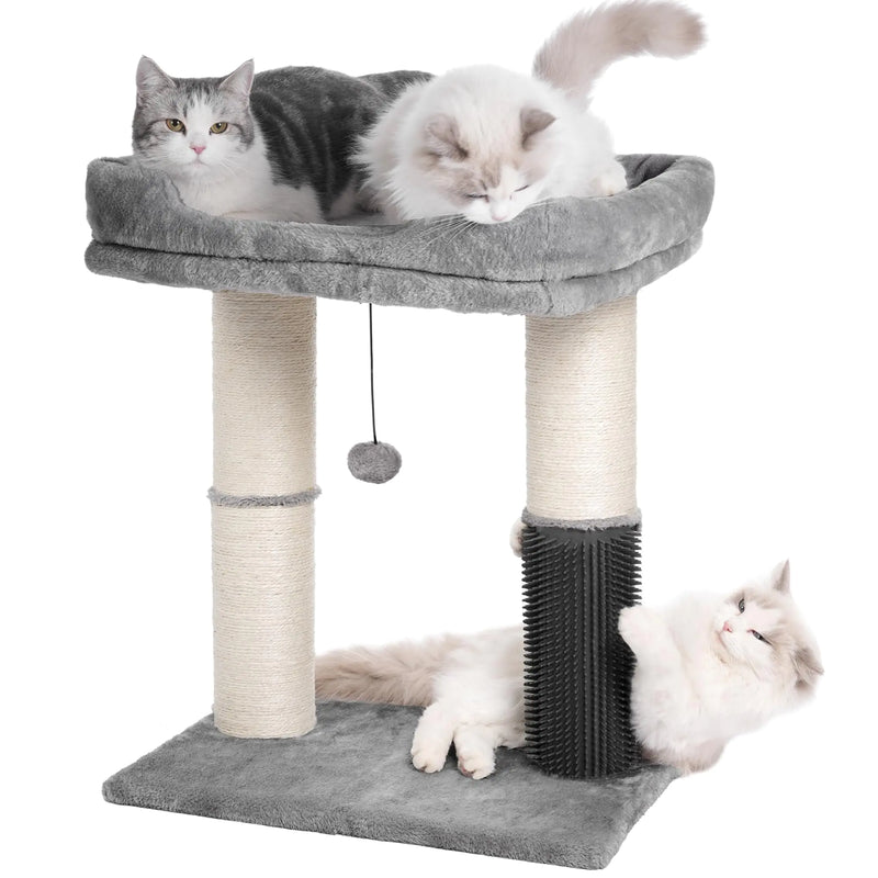 Pawfessor Cat Tree Tower for Large Cats Cat Scratching Post with 20x15.7”Large Top Bed Cat Self Groomer Thick Scratch Post [Dia=4.5”] and Danging Ball Great for Large Indoor Cats-Large Grey
