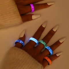 Colorful Pattern Glow Stainless Steel Ring